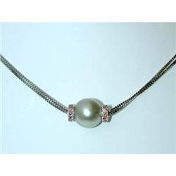 1728 18k White Gold Necklace w/Pearl/Brown Dia