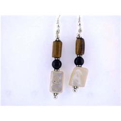 1289 Silver, Mother of Pearl, Onyx/Tiger Eyes Earrings