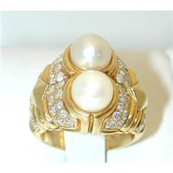 1997 BVLGARI 18K Gold Pearl/Diamond Ring