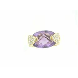 1303 14k Yellow Gold Ring with Diamonds and Amethyst
