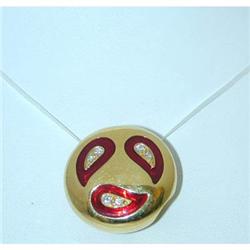 322 18k Gold Enamel Pendant w/Diamond
