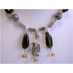 1349 Silver Necklace with Smoky Topaz, Citrine and Opal