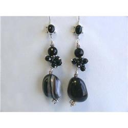 1359 Silver, Onyx and Colored Gem Dangling Earrings