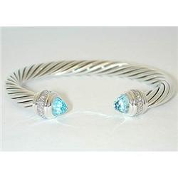 1366 David Yurman Silver Bangle w/Blue Topaz/Diamonds