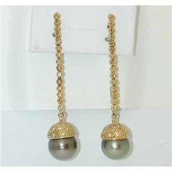 2202 ELLEONORA BRAZIL 18k Gold Pearl Earrings w/Dia/Sap