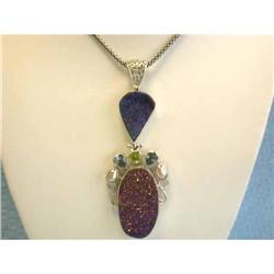 1419 Silver Necklace with Gemstone and Pearl Pendant