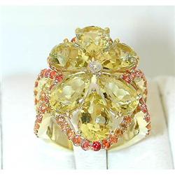 3401 EFJ 18K Gold Mulitcolor Gemstones Ring w/Diamond