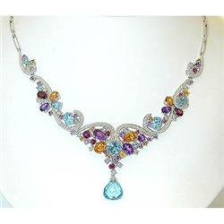 3071 EFJ 14KW Gold Multicolor Gemstones Necklace w/Dia
