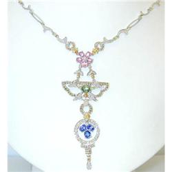 3334 EFJ 18KW Gold MultiColor Gemstone Necklace w/Dia
