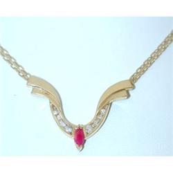 2440 14K Gold Necklace w/Ruby/Diamond