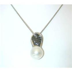 7828 SALAVETTI 18KW Gold Necklace w/Dia/Pearl Pen