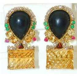 3056 ELLEONORA BRAZIL 18K Gold Onyx Earrings w/Gemstone