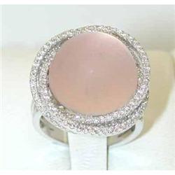 1747 EFJ 14K White Gold Pink Quartz Ring w/Diamond