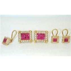 1706 18K Gold Dress Set w/Invisible Set Ruby/Diamonds