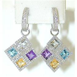 3275 EFJ 18KW Gold Mulitcolor Gemstones Earrings w/Dia