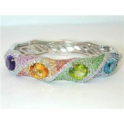 3141 EFJ 18KW Gold Multicolor Gemstones Bangle w/Dia