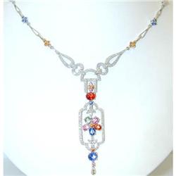 2252 EFJ 18KW Gold MultiColor Gemstone Necklace w/Dia