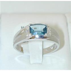 1707 10K White Gold Blue Topaz Ring w/Diamond