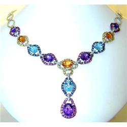 394 14k White Gold MultiColor GemStones Neckace
