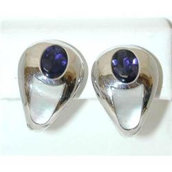 3021 MAUBOUSSIN PARIS 18KW Gold Earrings w/Iolite/Shell