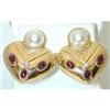 Image 1 : 3326 14KW Gold Pearl Earrings w/Rhodolite
