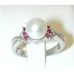 3267 Platinum Pearl Ring w/Ruby
