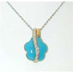 1682 14K TT Gold Necklace w/Turquoise/Diamond