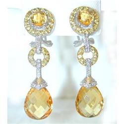 7345 14KW Gold Citrine Earrings w/Dia/Yellow Sapp