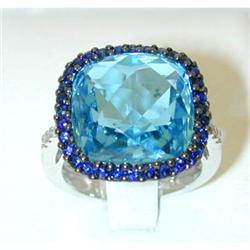 7545 EFJ 18k White Gold Blue Topaz Ring w/Sapp/Dia