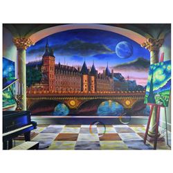 Ferjo, "Clair De Lune" Original Painting on Canvas, Hand Signed with Letter of Authenticity.