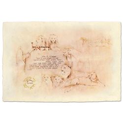 Brachi Horen, "Daniel's Prayer" Hand-Embellished Mixed Media with Goldleaf, Hand Signed with Certifi