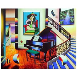 Ferjo, "Seated Woman in Red" Original Painting on Canvas, Hand Signed with Letter of Authenticity.