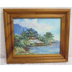Framed Original Painting 'Kahaluu Kulena Cottage' 7/03 Signed B.H. Freeland 11" x 13"