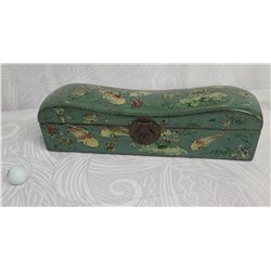 Vintage Painted Wooden Koi Fish Motif Trinket Box w/ Metal Clasp & Removable Tray 20" Long