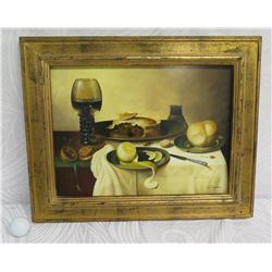 Framed Still Life, Supper, Artist Robert Casper, Signed, 20"x16" w/ Authentication 6020253