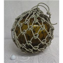 Large Vintage Glass Japanese Fishing Float w/ Rope Net 14" Diameter