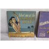 Image 2 : Qty 2 Hawaiiana Art on Wood: Bamboo Hut & Hawaiian Nights, 11" x 11"