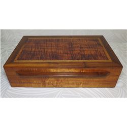 Koa Wood Box w/ Attached Lid & Fabric Lining 15" x 9" x 5" High