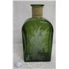 Image 1 : Large Green Glass Etched Bottle w/ Fish Design & Rope Accent 15" High