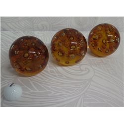 Qty 3 Decorative Brown Glass Balls Approx. 5" Dia.