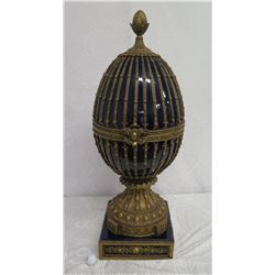Large Faberge-Style Cobalt Blue Enameled Egg (Opens Up) 14" Dia, 38" Tall