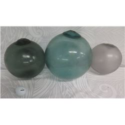 Qty 3 Vintage Glass Japanese Fishing Float 10"/ 9" /7" Diameter