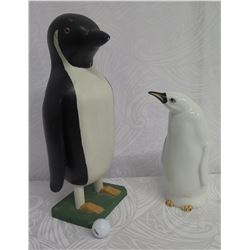 Qty 2 Penguins 12" White (Ceramic) 185/200 Italy & 19" Black & White (Wooden)
