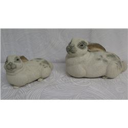 Qty 2 Stoneware 'Some Bunnies' by Rochelle Lum Approx. 10" Long (Purchased for $500/pair)