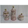 Image 2 : Qty 3 Makenzie Childs 1983 Rose Petal Lidded Containers 8"-16" Tall (Aurora, NY)