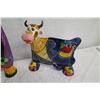 Image 2 : Qty 2 Figurines: 26" Tall Giraffe & 16" Cow Handpainted Turov Art Ceramics