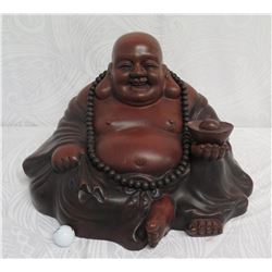 Carved Wooden Seated Buddha 19"W, 13" High