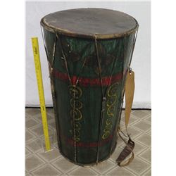 Vintage Bongo Drum w/ Rope Netting & Shoulder Strap 19" Diameter x 39" Tall