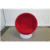 Image 3 : White Ball Pod Chair on Pedestal Base w/ Red Upholstery, Approx. 39" Dia, 51" High