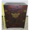 Image 1 : Wooden Side Table w/ 2 Doors & Metal Butterfly 26" x 16" x 34"H ($1395 Tag)